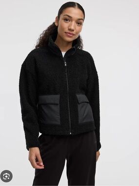 Reitmans Black Teddy Sherpa Jacket with Front Patch Pockets